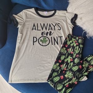 LuLaRoe Always On Point Liv Shirt and matching cactus leggings.